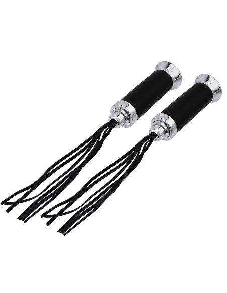 Grips 7/8 long 135mm Leather W/Streamers Black/Chrome.